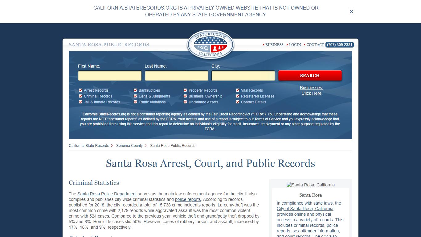 Santa Rosa Arrest, Court, and Public Records
